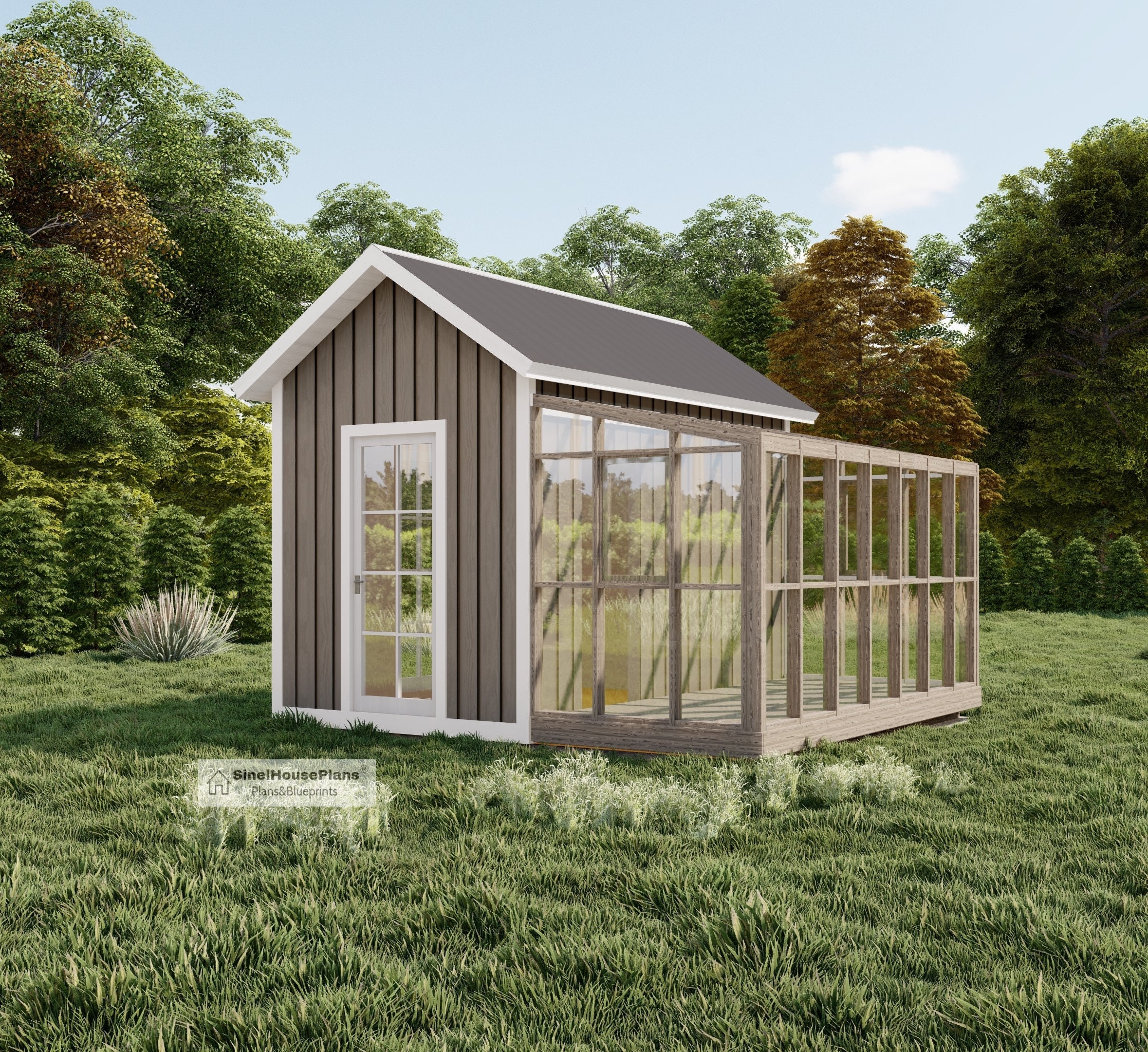 Shed Greenhouse Combo Featuring Floor to Ceiling Windows