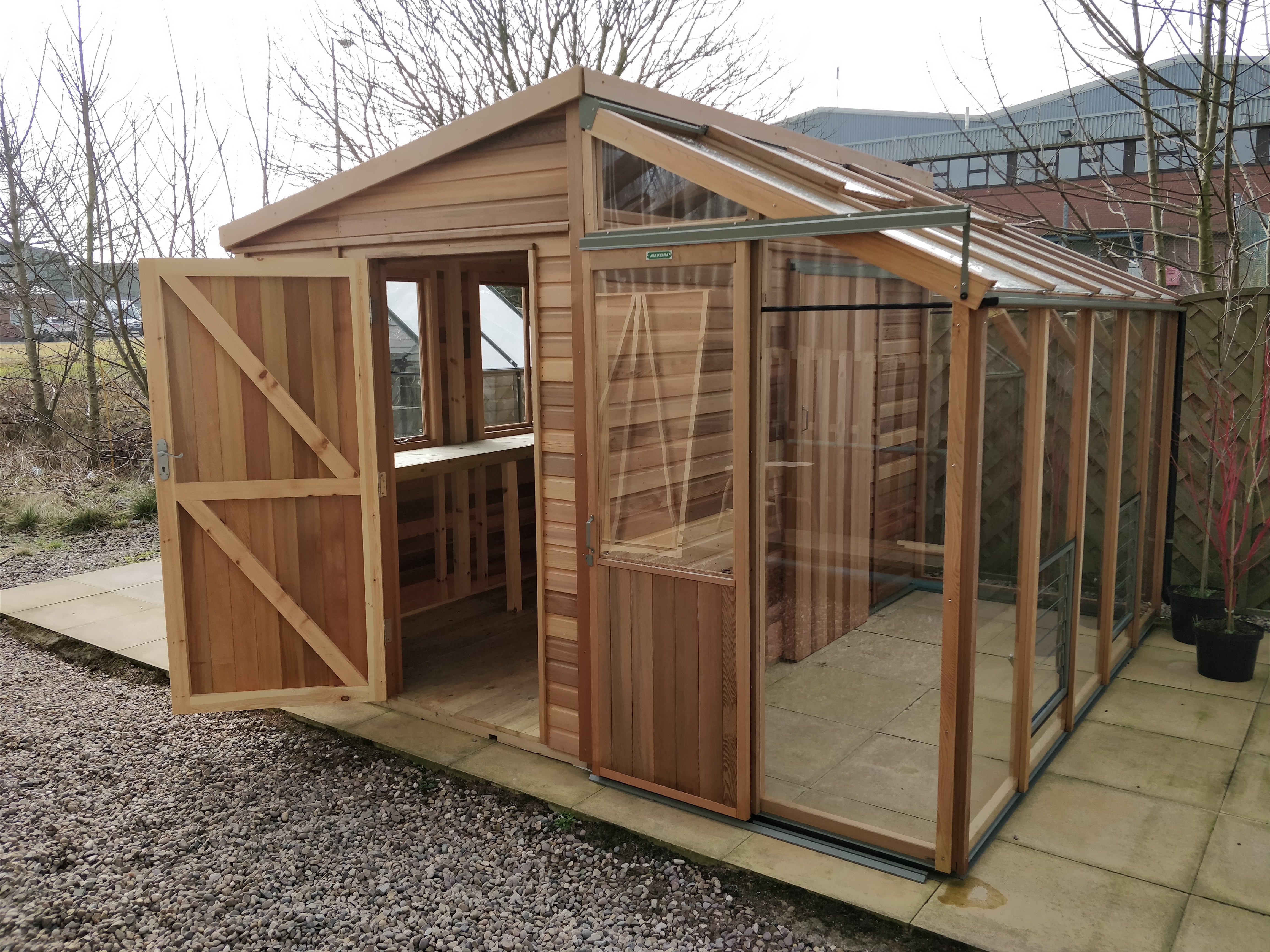Shed Greenhouse Combo with Z-Frame Door and Cedar Tones