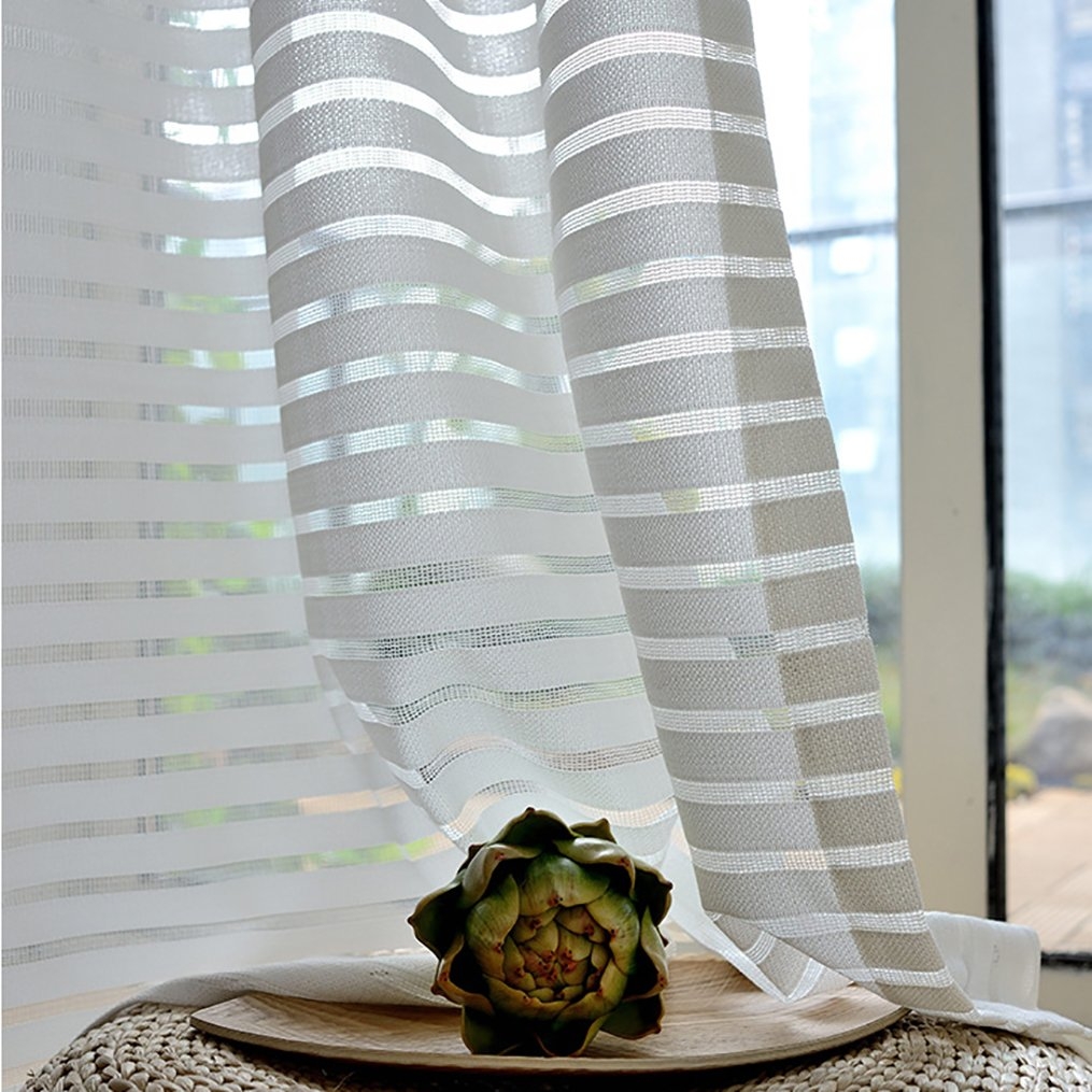 Sheer Curtains: Ivory White Textured Voile Balloon Shades