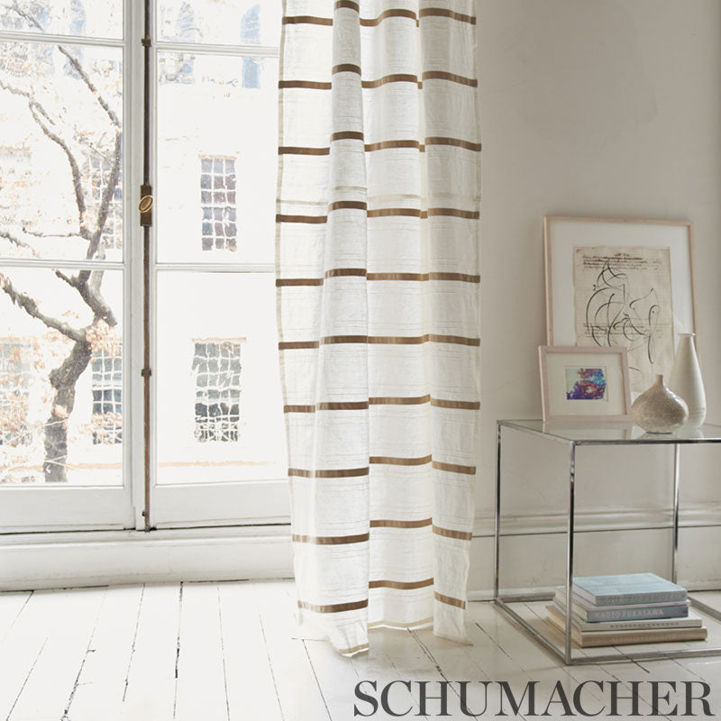 Sheer Curtains: Tan Applique Linen Modern Organic Panels