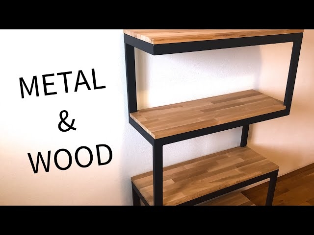 Shelving Unit Asymmetrical Design Butcher Block Shelves