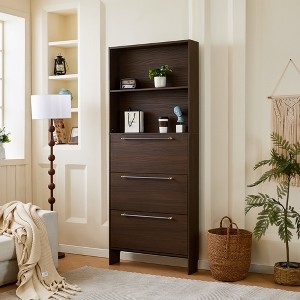 Shoe Cabinet Walnut Brown Flip Drawers Vertical Hallway Storage