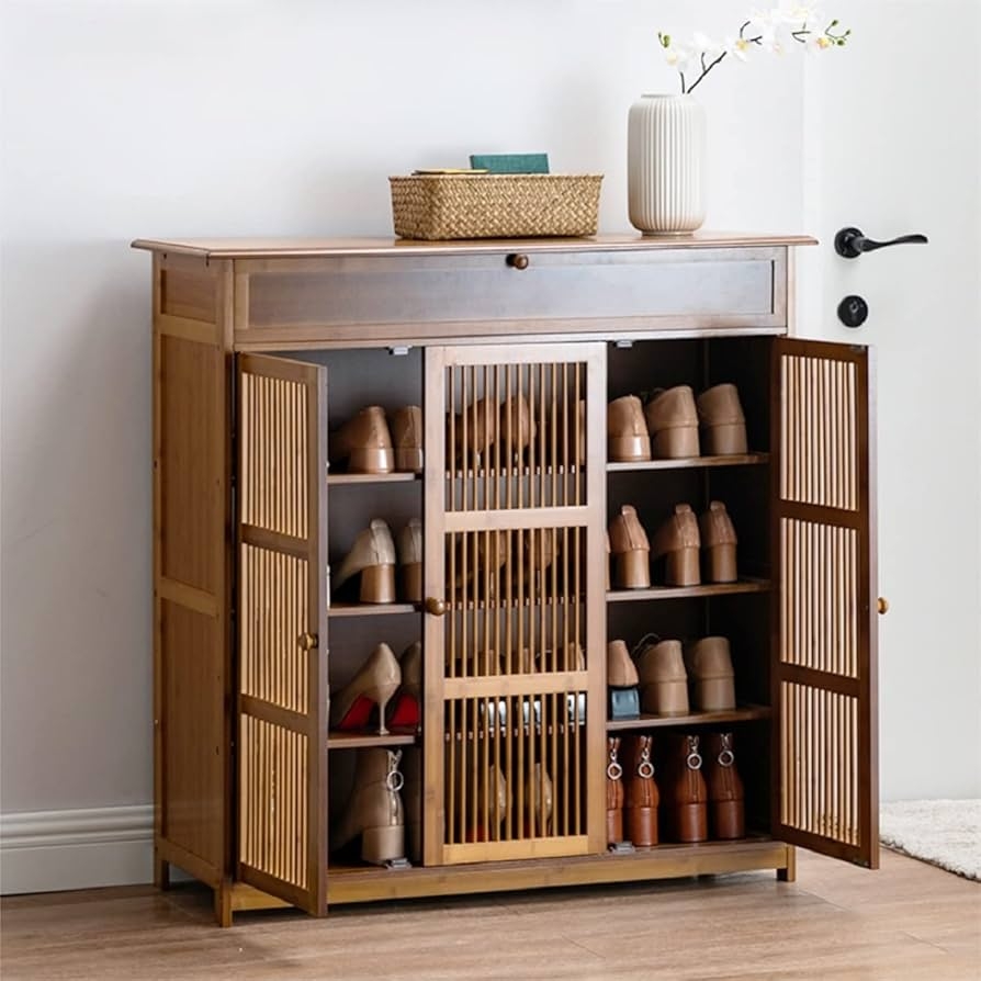 Shoe Cabinet Warm Honey Slatted Ventilation Bamboo Organizer