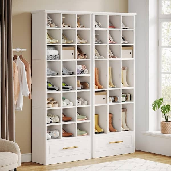 Shoe Storage Cabinet White Cubby Organization 9 Tier Entryway Rack