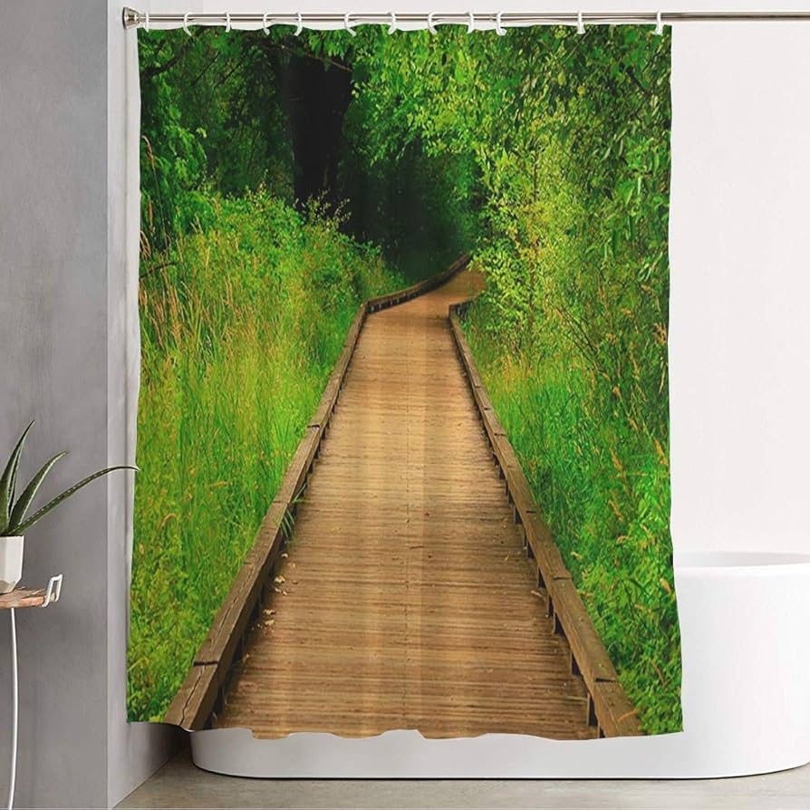 Shower Curtain Boardwalk Perspective Forest Trail Shower Curtain