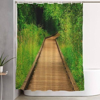 Shower Curtain Boardwalk Perspective Forest Trail Shower Curtain