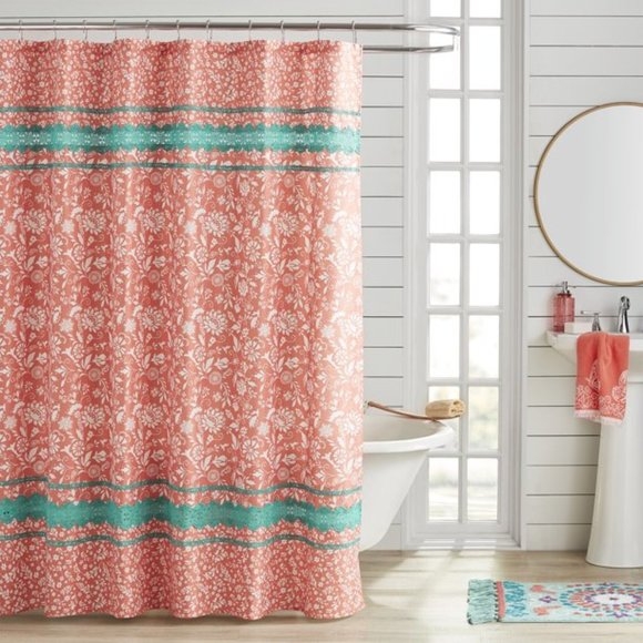 Shower Curtain Lace Applique Floral Medallion Decor