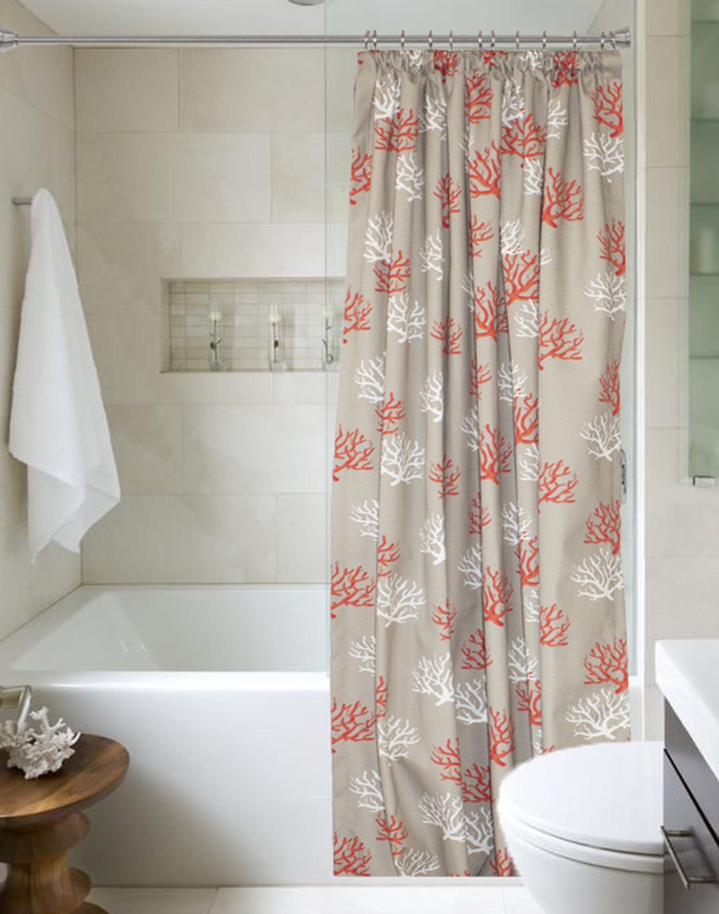 Shower Curtain Orange Sea Inspired Pattern Coastal Decor