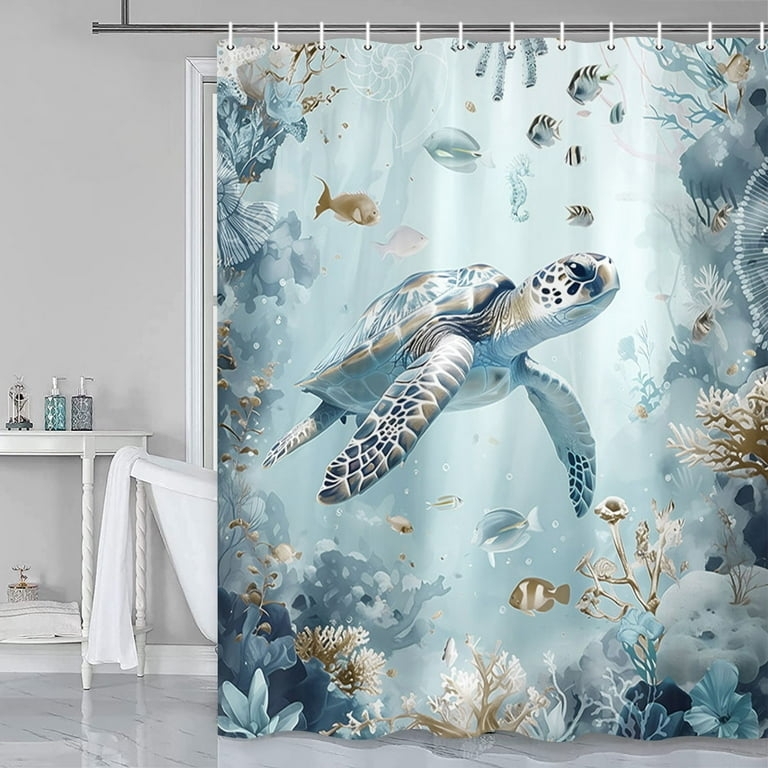 Shower Curtain Oversized Turtle Graphic Mural Print