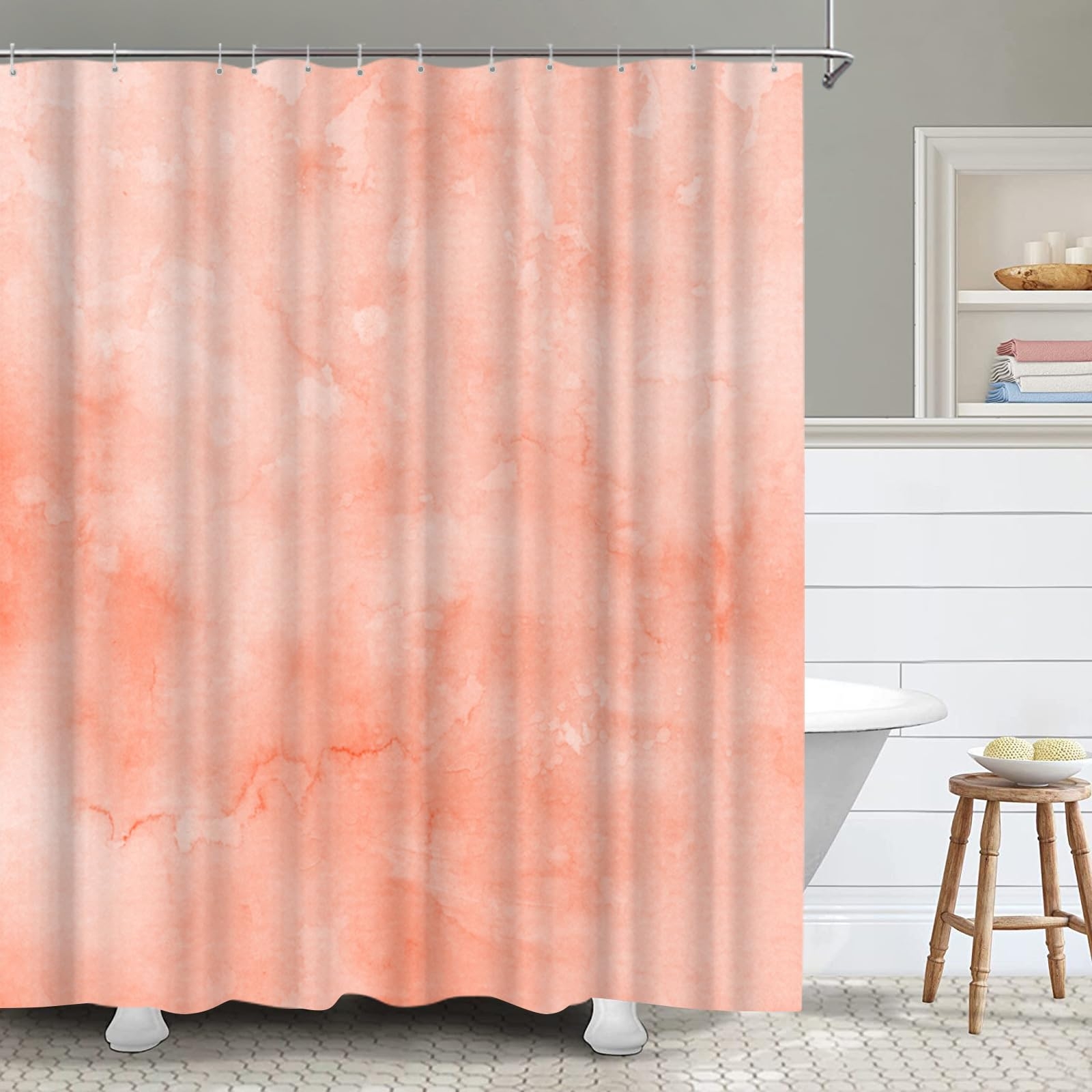 Shower Curtain Peach Marble Abstract Watercolor Wash