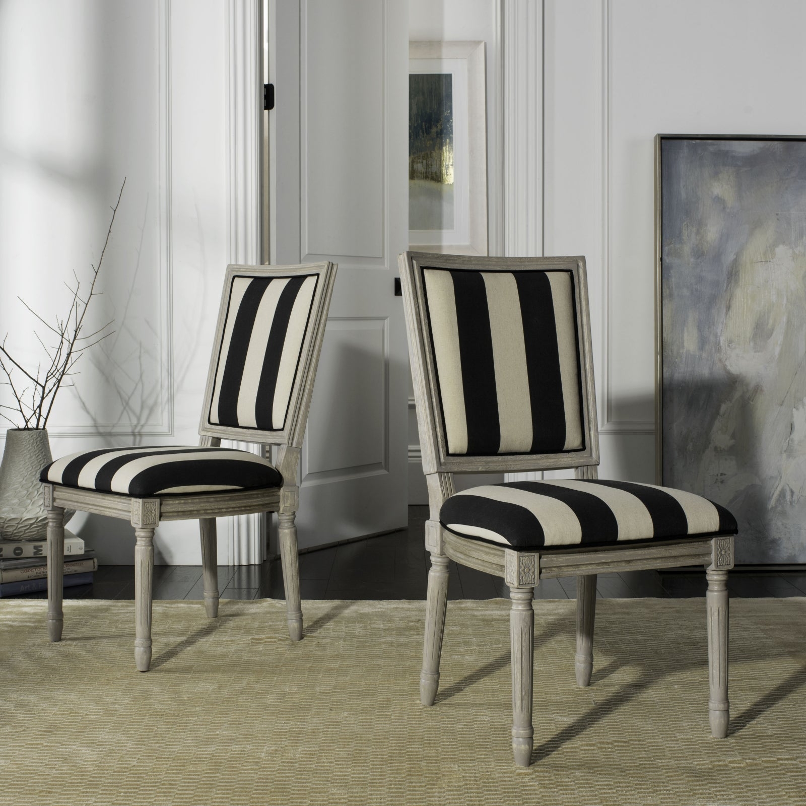 Side Chair Pair Rustic Grey Fluted Leg French Decor