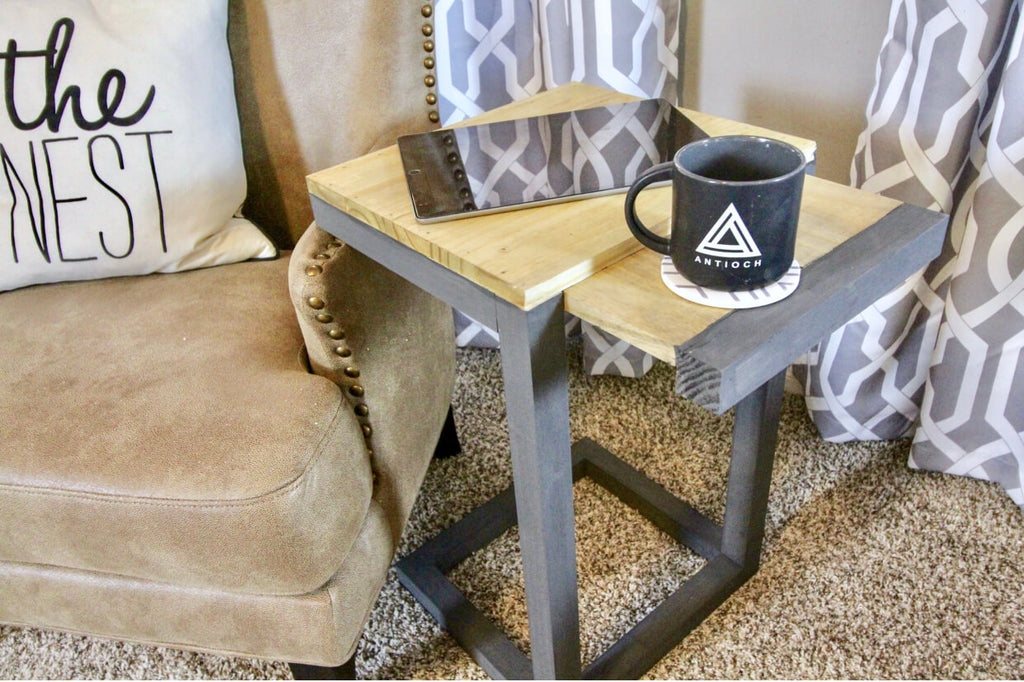 Side Table: C-Shaped Base Sliding Tray Side Table with Extension