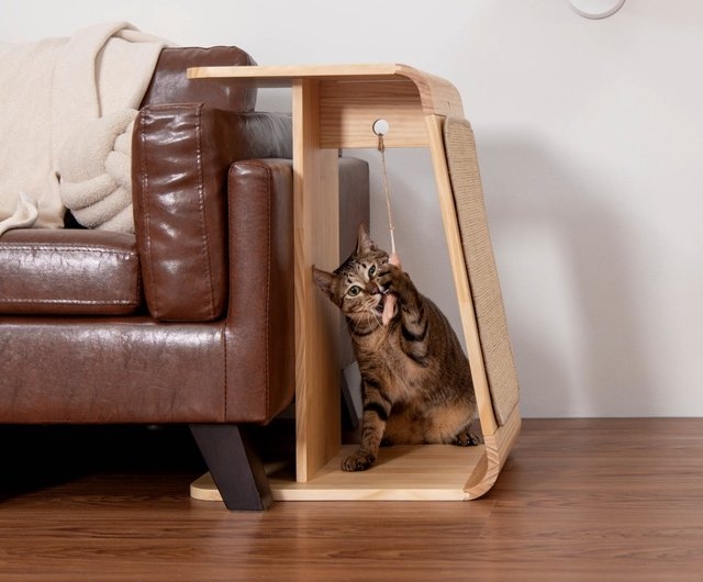 Side Table C-Shaped Frame Hanging Toy Integrated Scratcher