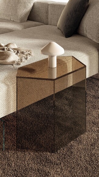 Side Table Hexagonal Monolithic Smoked Bronze Glass