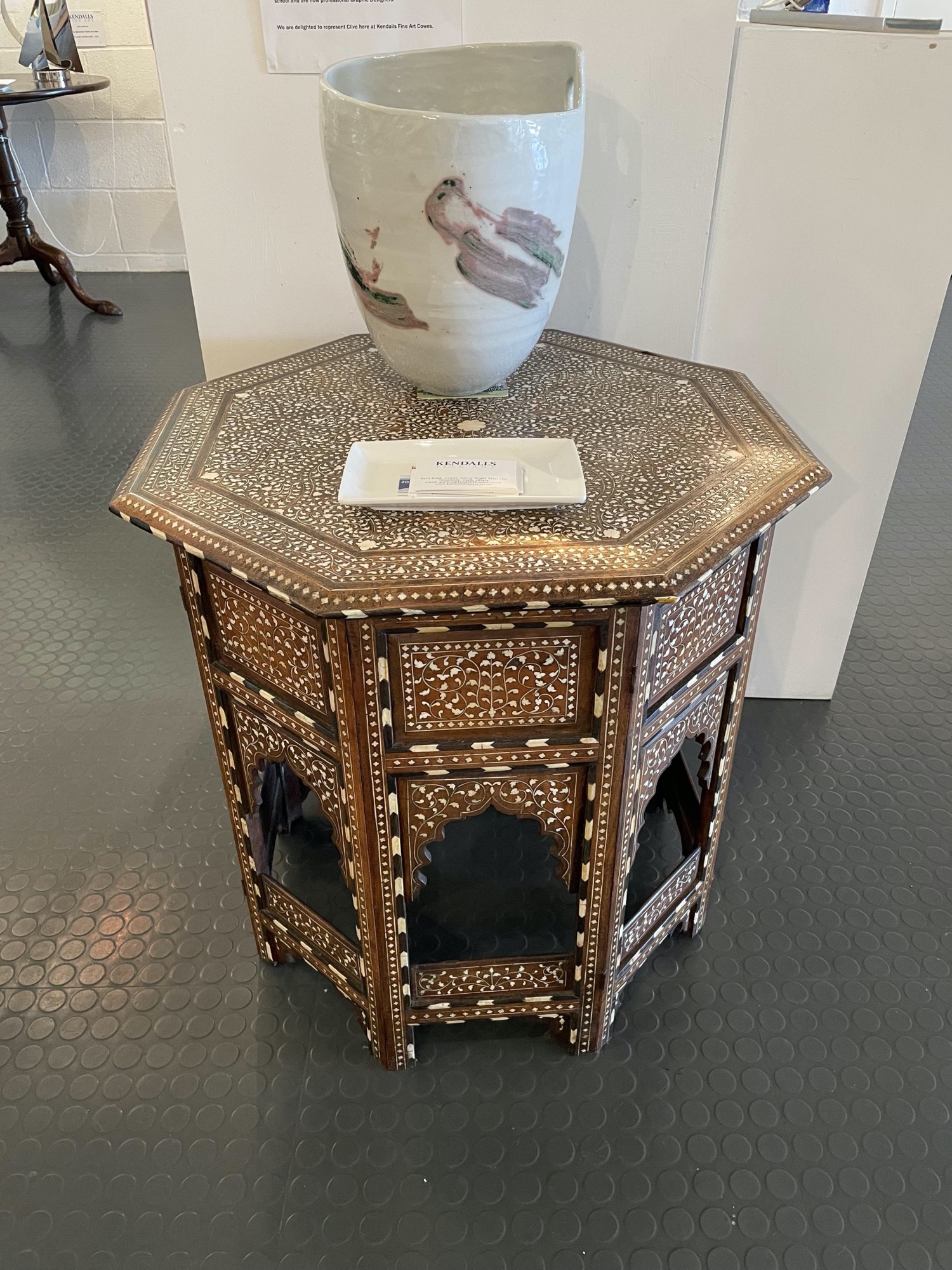 Side Table Horseshoe Arches Bone Inlay Like Pattern