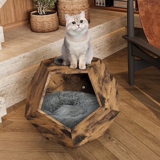 Side Table Polygonal Silhouette Hidden Wood Pet Den