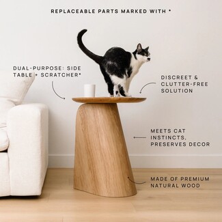 Side Table Sculptural Base Replaceable Cat Scratcher