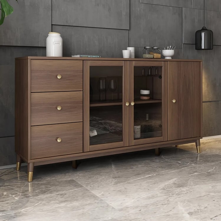 Sideboard Buffet Walnut Brass-Capped Leg Console