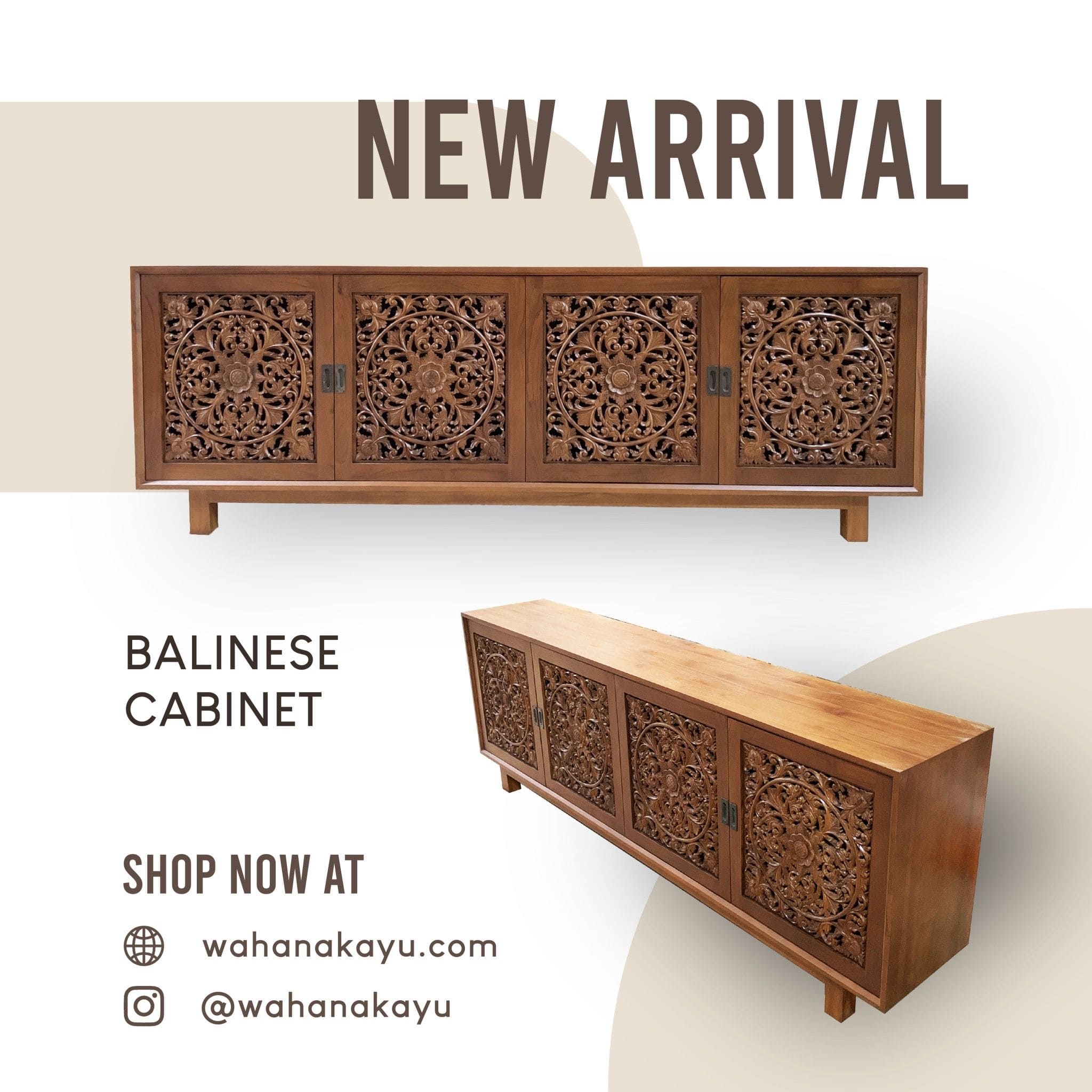 Sideboard Cabinet with Floral Relief Panels and Carving