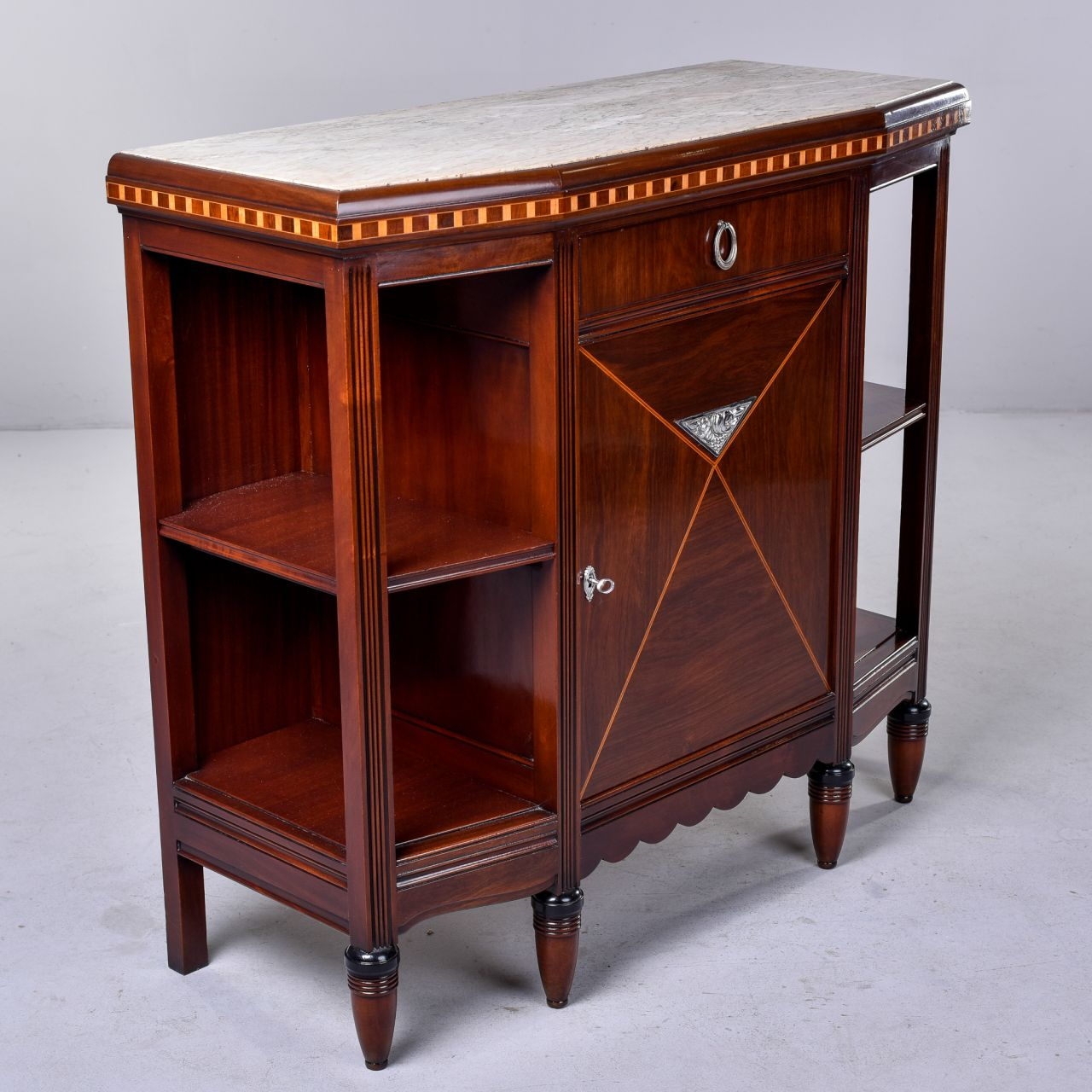 Sideboard Featuring Checkered Inlay And Scalloped Apron