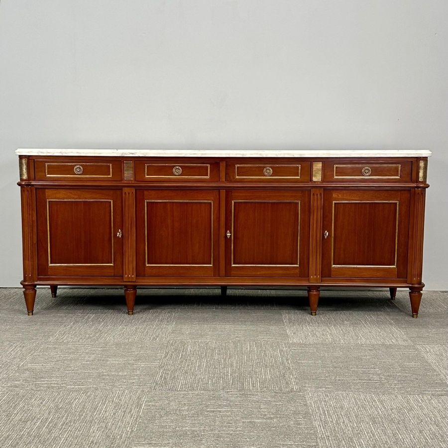Sideboard Featuring Marble Top And Gold Panel Trim