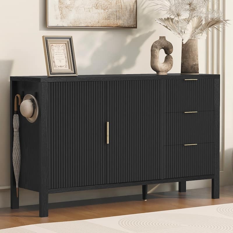 Sideboard Fluted Black Foyer Storage with Hooks