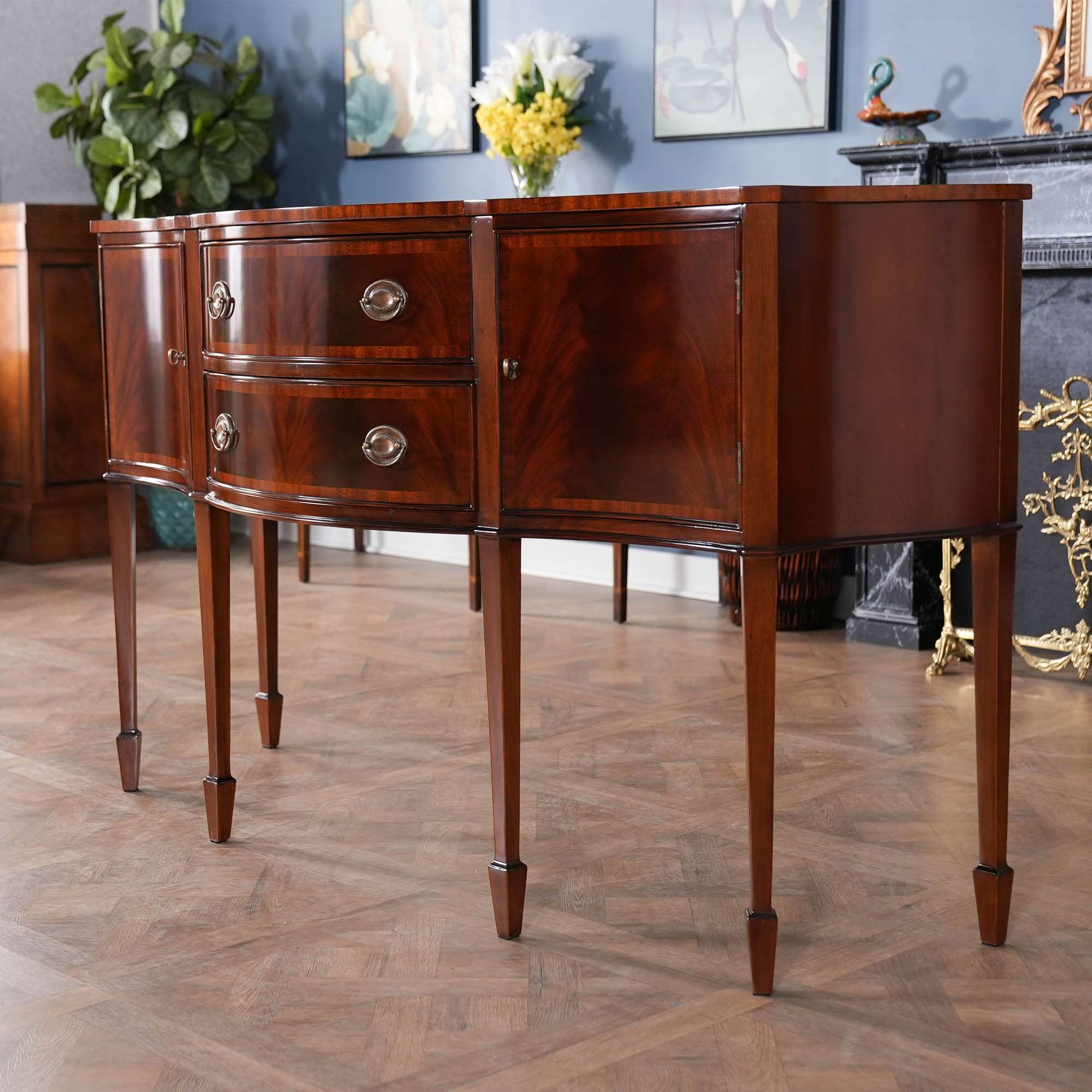Sideboard In Bowed Front Design With Classic Spade Feet