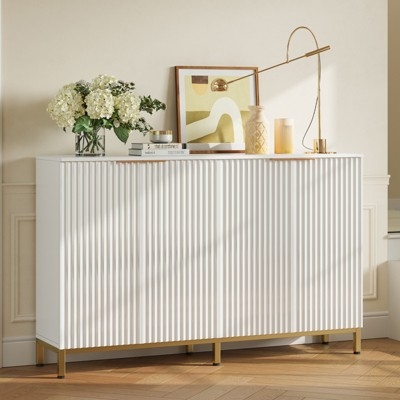 Sideboard Matte White Fluted Front Gold Leg Buffet