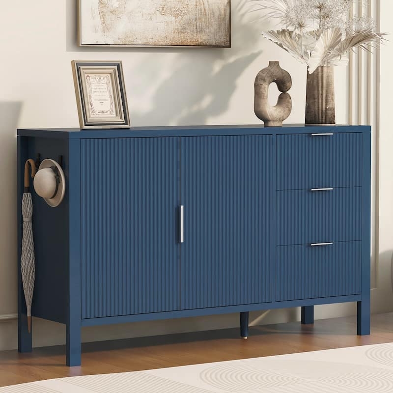 Sideboard Navy Blue Fluted Wave Pattern Buffet