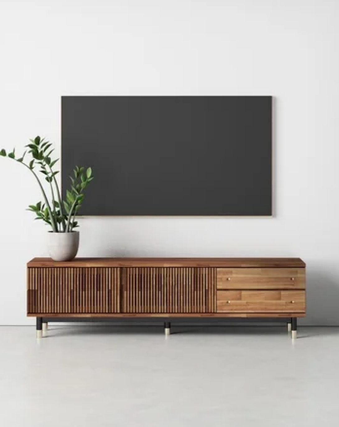 Sideboard Walnut Brown Slatted Wood Media Console