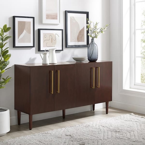 Sideboard With Long Gold Handles and Mid Century Style