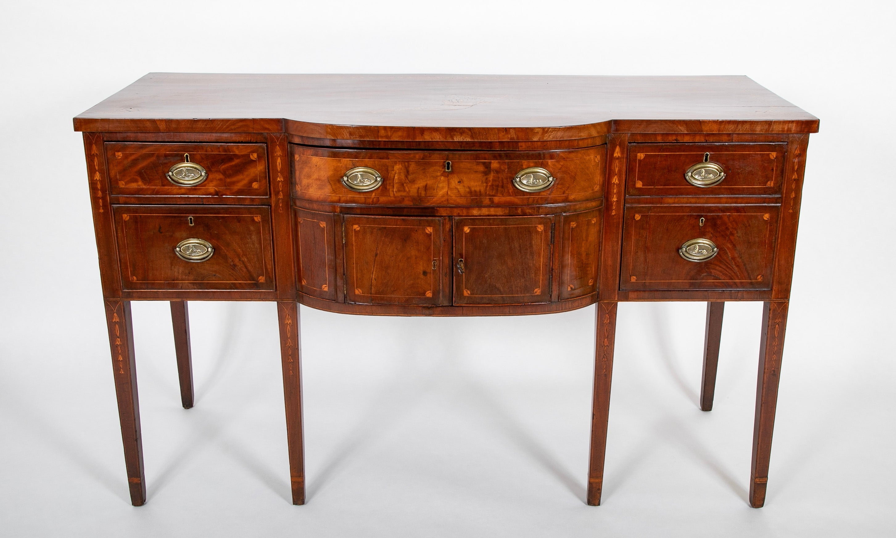 Sideboard With String Inlay And Traditional Bow Front