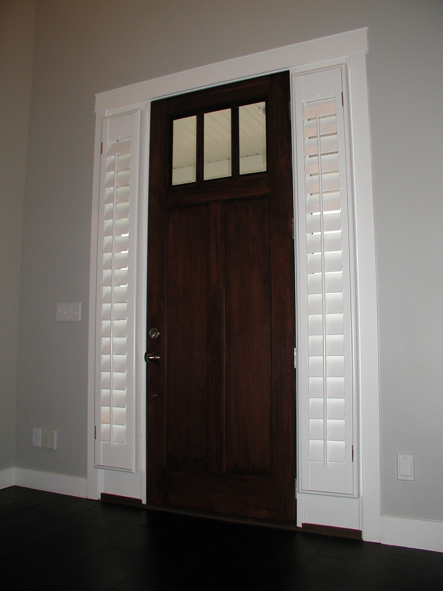 Sidelight Shutters Dark Stained Door Plantation Privacy