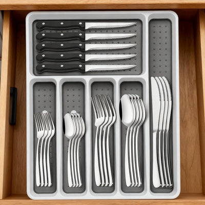 Silverware Set 49 Piece Mirror Polished with Organizer