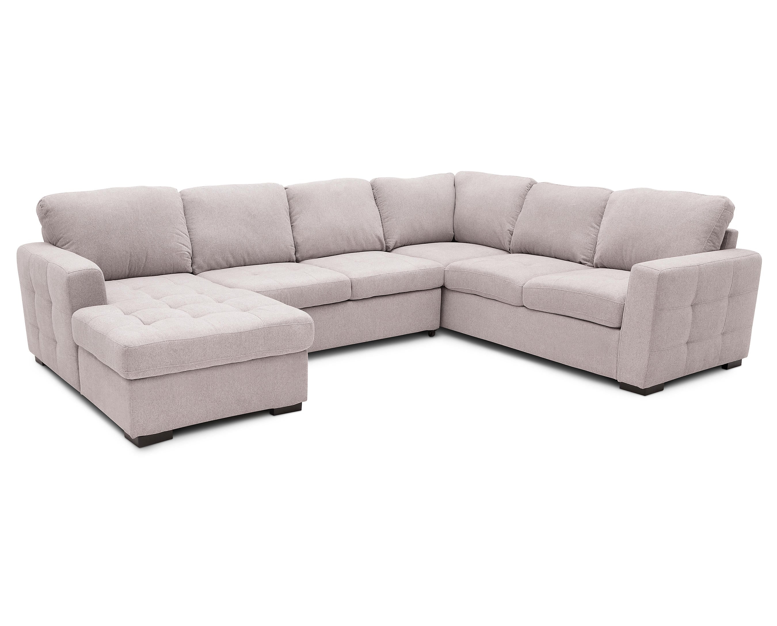 Sleeper Sectional: U-Shaped Sleeper Grid Stitched Arms Chaise Sofa