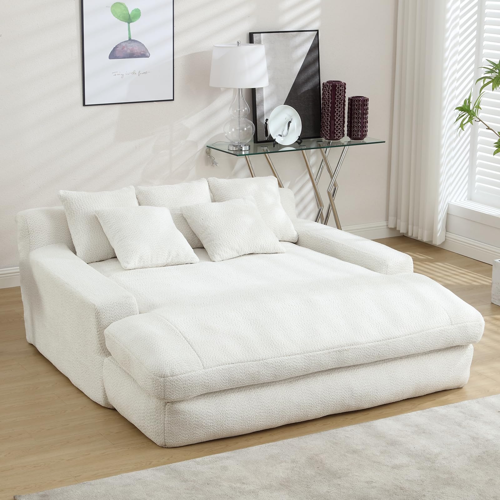 Sleeper Sofa White Chenille Cloud Sofa Bed Indoor Lounge