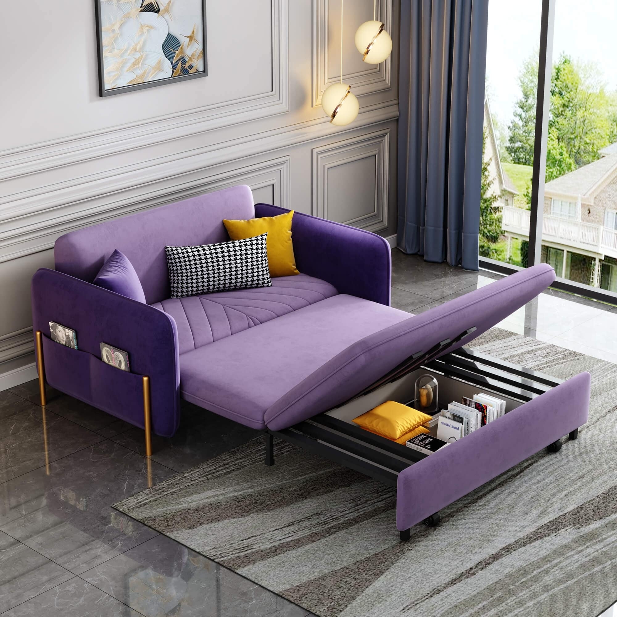 Sleeper Sofa with Side Storage Pockets 3-in-1 Bed