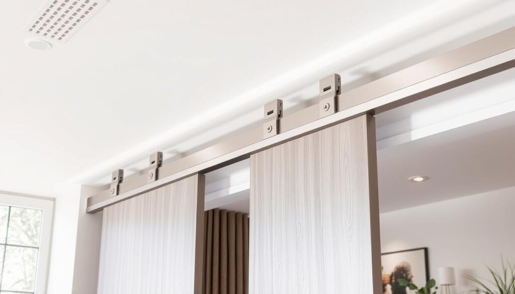 Sliding Door System Ceiling Mounted Track Vertical Grain
