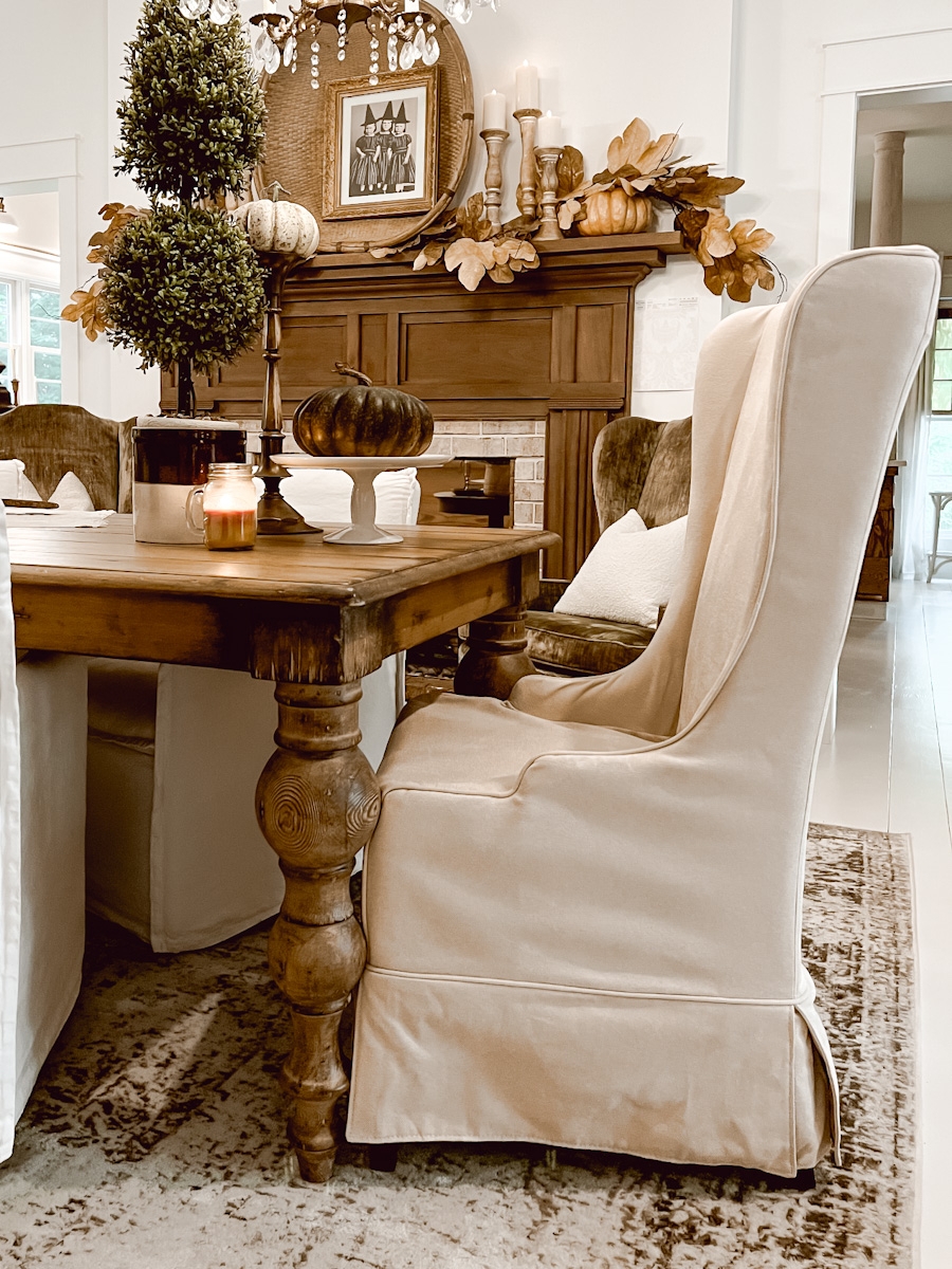 Slipcovered Dining Chair Wingback Silhouette Box Pleat Skirt