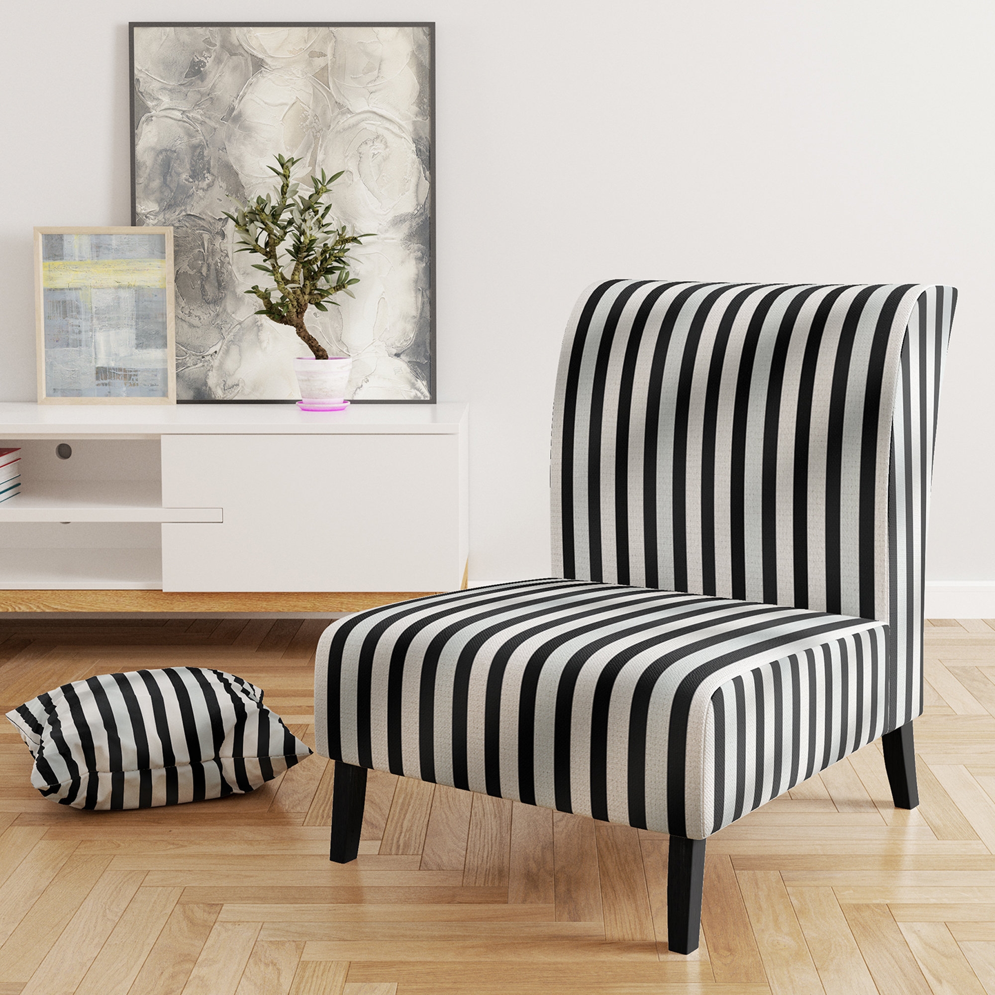 Slipper Chair Armless Design Tapered Black Legs Detail