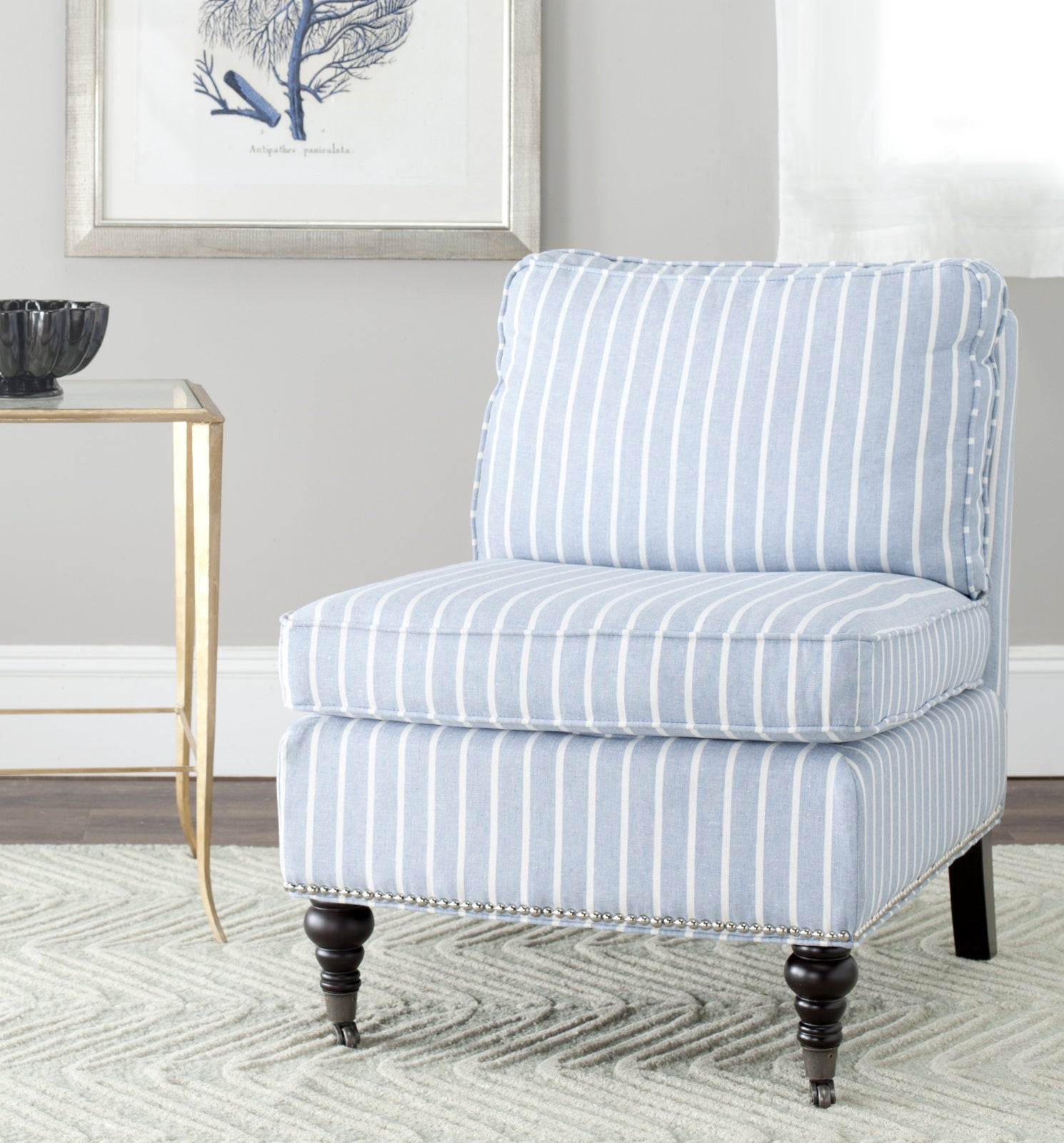 Slipper Chair Armless Design with Turned Legs and Casters