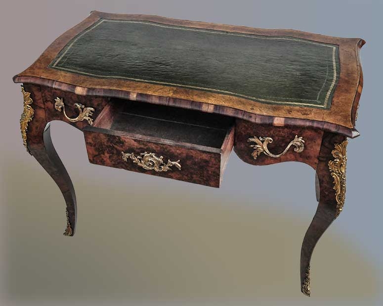 Small French Writing Desk with Burl Wood Veneer Top