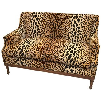 Small Sofa with Bench Seat and Vintage Leopard Print Seating Design