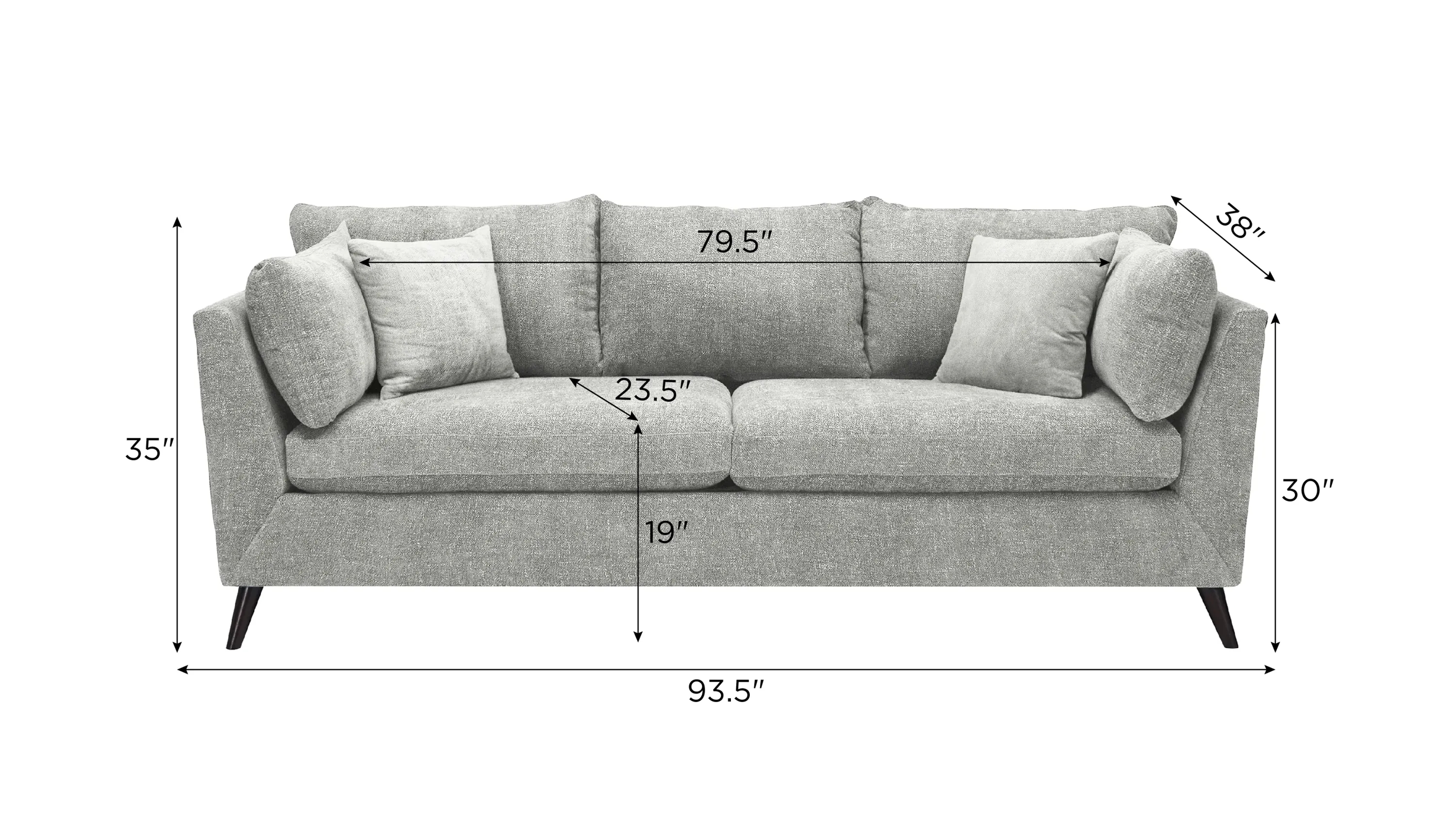 Sofa: 93 Inch Width Cool Gray Fabric Gray Flared Arm Sofa