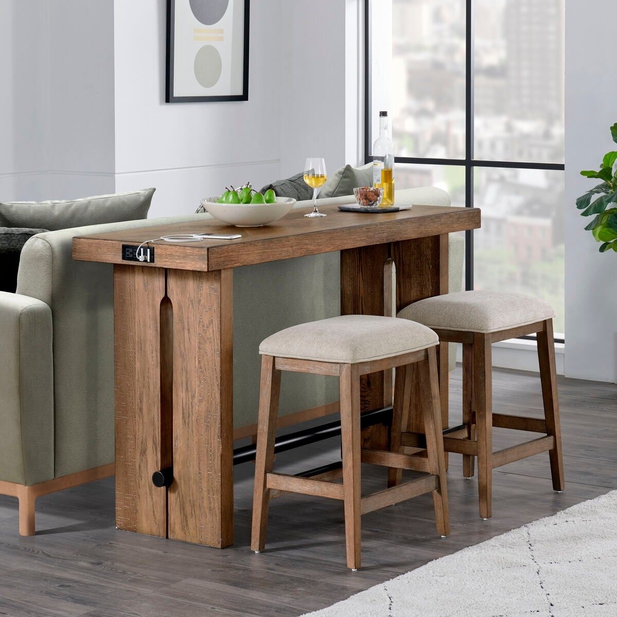 Sofa Bar Set Built-in Outlets Charging Station Console