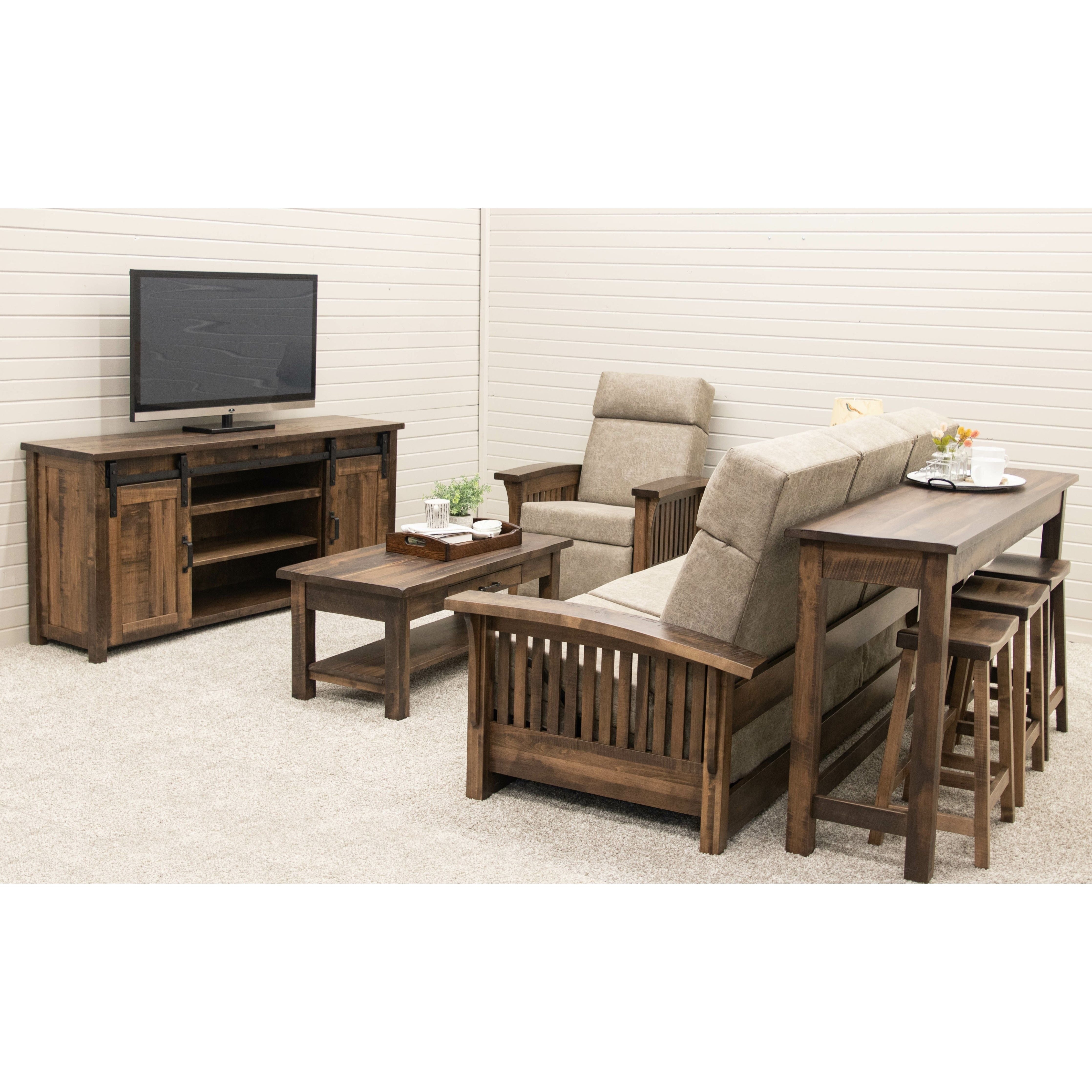 Sofa Bar Table Rough Sawn Finish Cocoa Light Narrow Profile