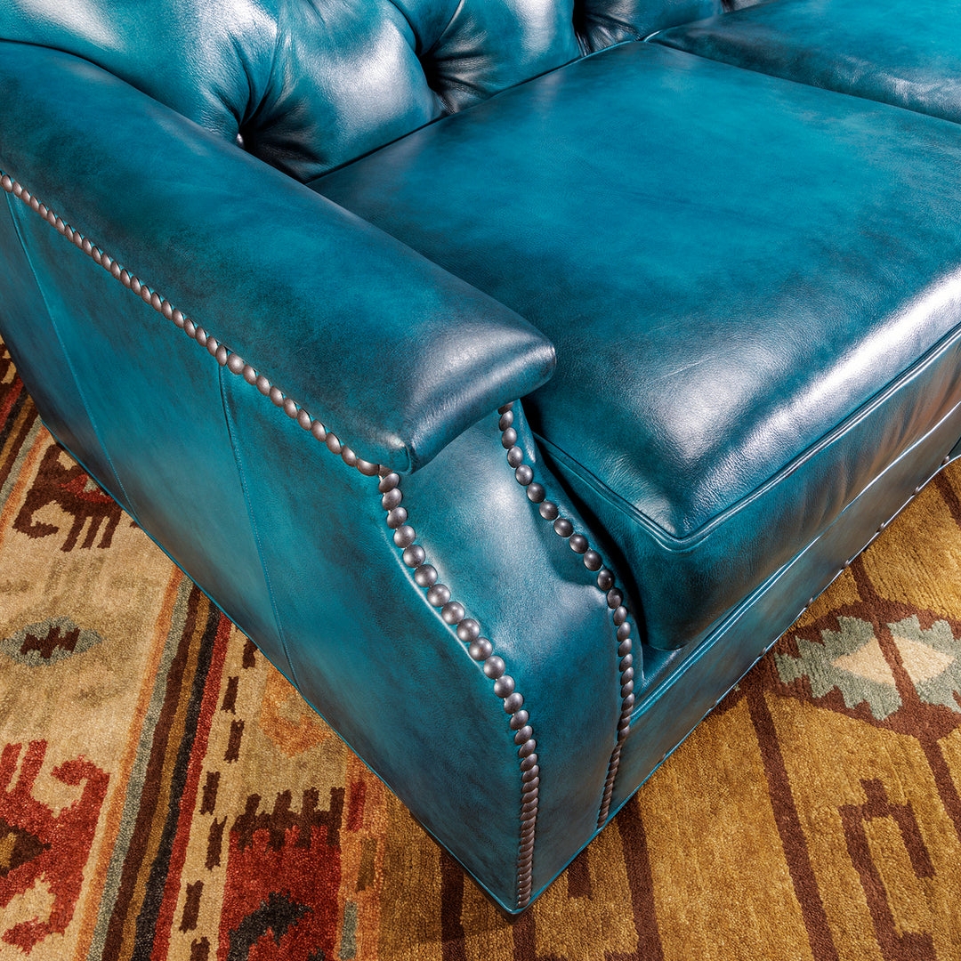 Sofa Blue Leather Mottled Finish Seating Couch Set