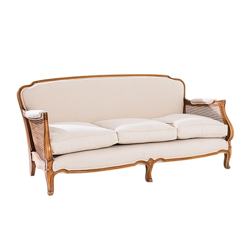 Sofa Caned Arms Honey Oak Tone Camelback Vintage Settee