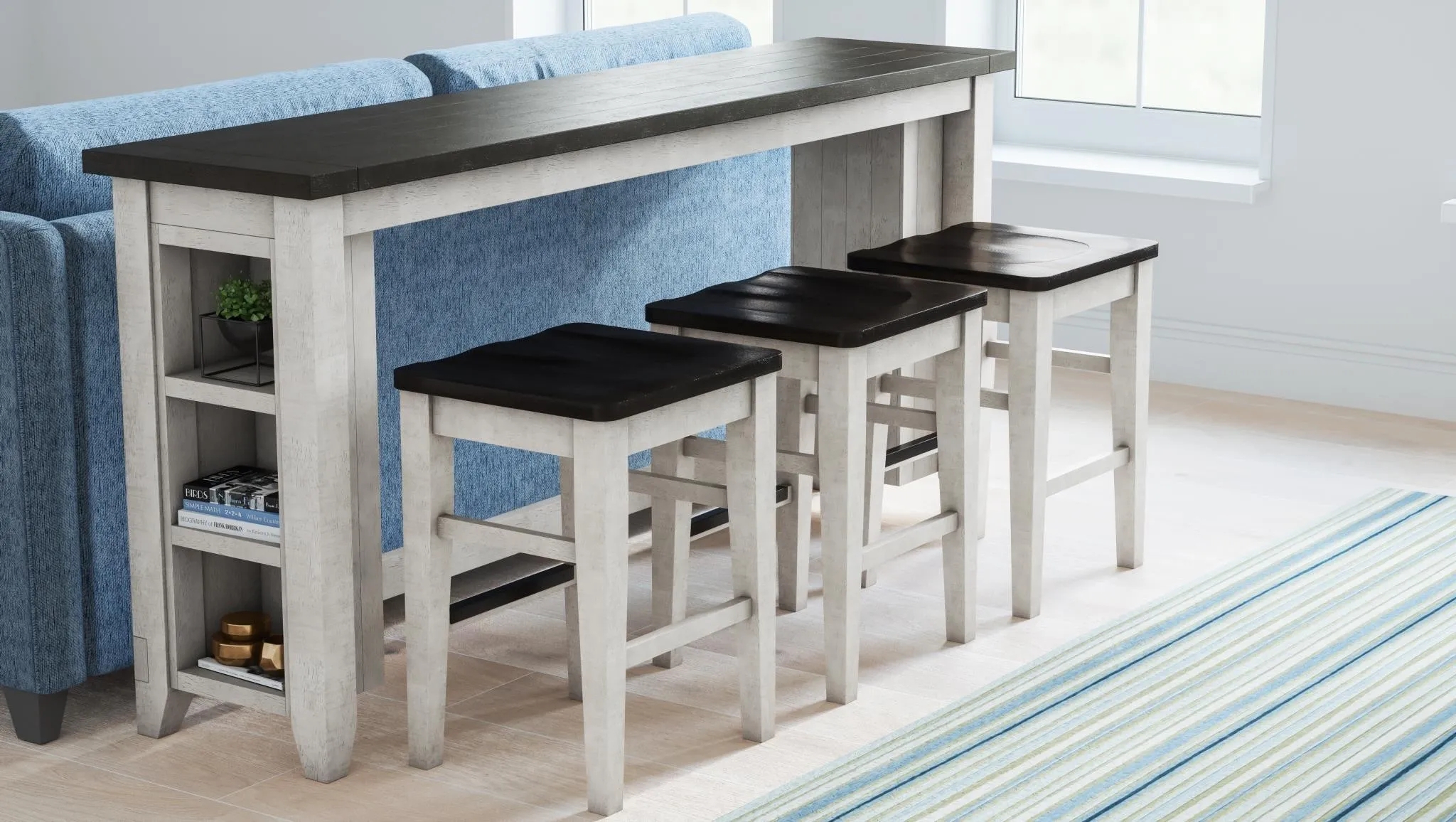 Sofa Console Table With Integrated Shelving Two-Tone Set