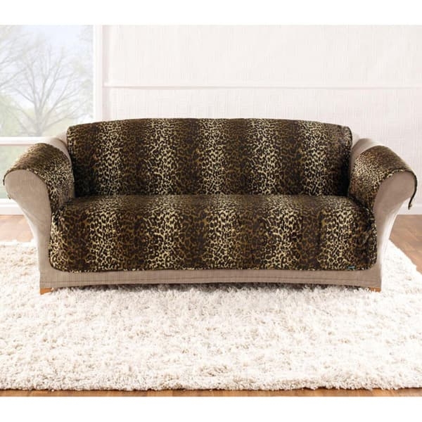 Sofa Cover with Full Arm Coverage and Velvet Animal Print Slipcover
